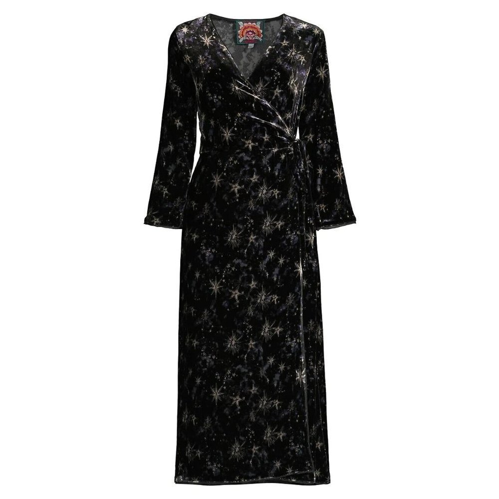 Nwt Johnny Was Stardust Velvet Kimono Wrap In Black Star Dress Xxs 2xs $398